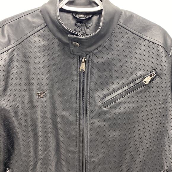 SF Superlative Fashion black moto jacket grunge dark faux leather size M - Picture 3 of 11